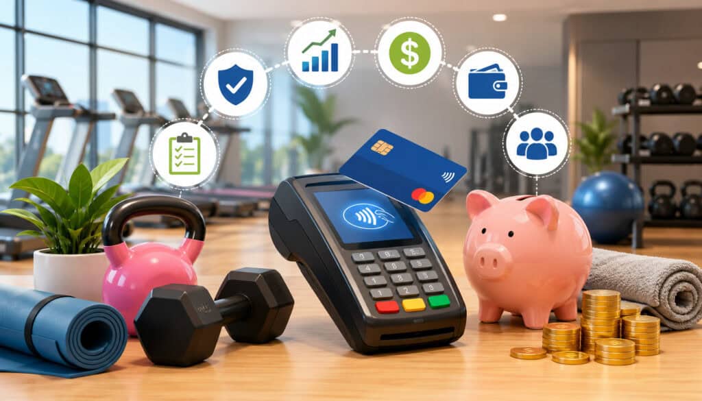Fitness payment processing setup in a modern gym