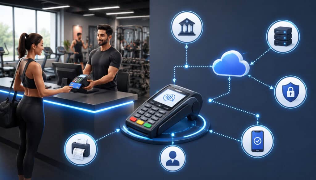 Gym payment processing integration illustration