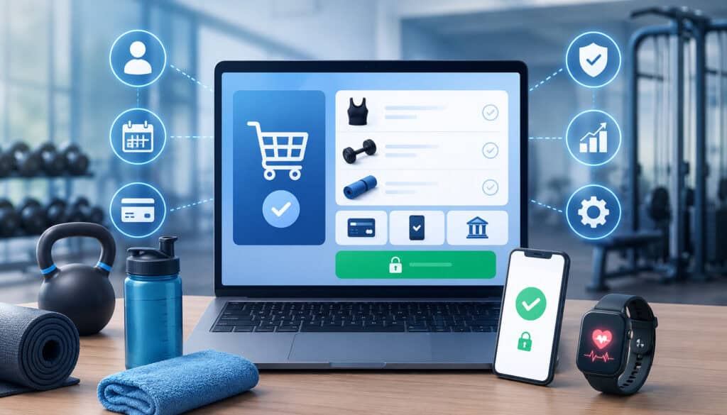 Online fitness checkout system illustration
