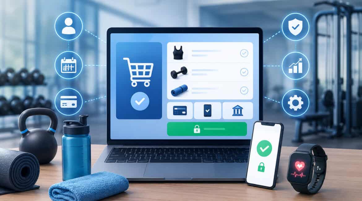 Online fitness checkout system illustration