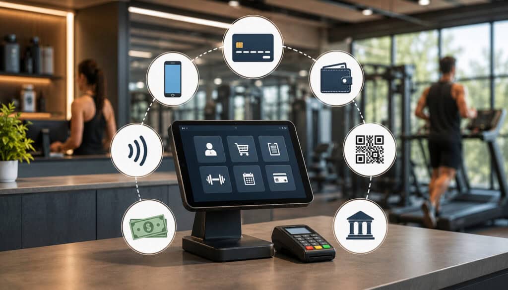 Gym billing system with digital payment options and POS terminal